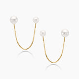 Double Pearl Chain Stud Earrings