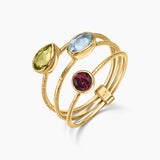 Blue Topaz, Peridot, and Rhodolite Gemstones Stack Ring