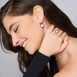 Pearl, Black Oxidized Diamond and White Diamond Drop Earrings
