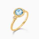 Round Blue Topaz Gemstone & Diamond Ring