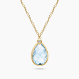 Briolette Cut Blue Topaz Gemstone & Diamond Necklace