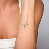 Brushed Gold & Diamond Butterfly Pendant