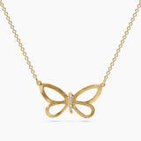 Brushed Gold & Diamond Butterfly Pendant