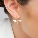 Brushed Gold & Diamond Butterfly Drop Earrings