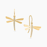 Brushed Gold & Diamond Butterfly Drop Earrings