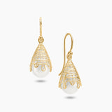 Threaded Gold and Pearl Drop Earrings