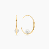 Medium Gold Half Hoop and Pearl Earrings