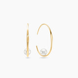 Medium Gold Half Hoop and Oval Pearl Earrings