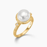 Pearl and 14k Gold Halo Ring