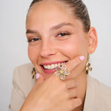 Gemstone & Diamond Floral Ring
