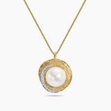 Pearl & Diamond Swirl Pendant Necklace