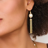 Nugget Pearl and Diamond Tassle Drop Earrings