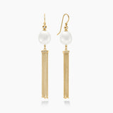Nugget Pearl and Diamond Tassle Drop Earrings
