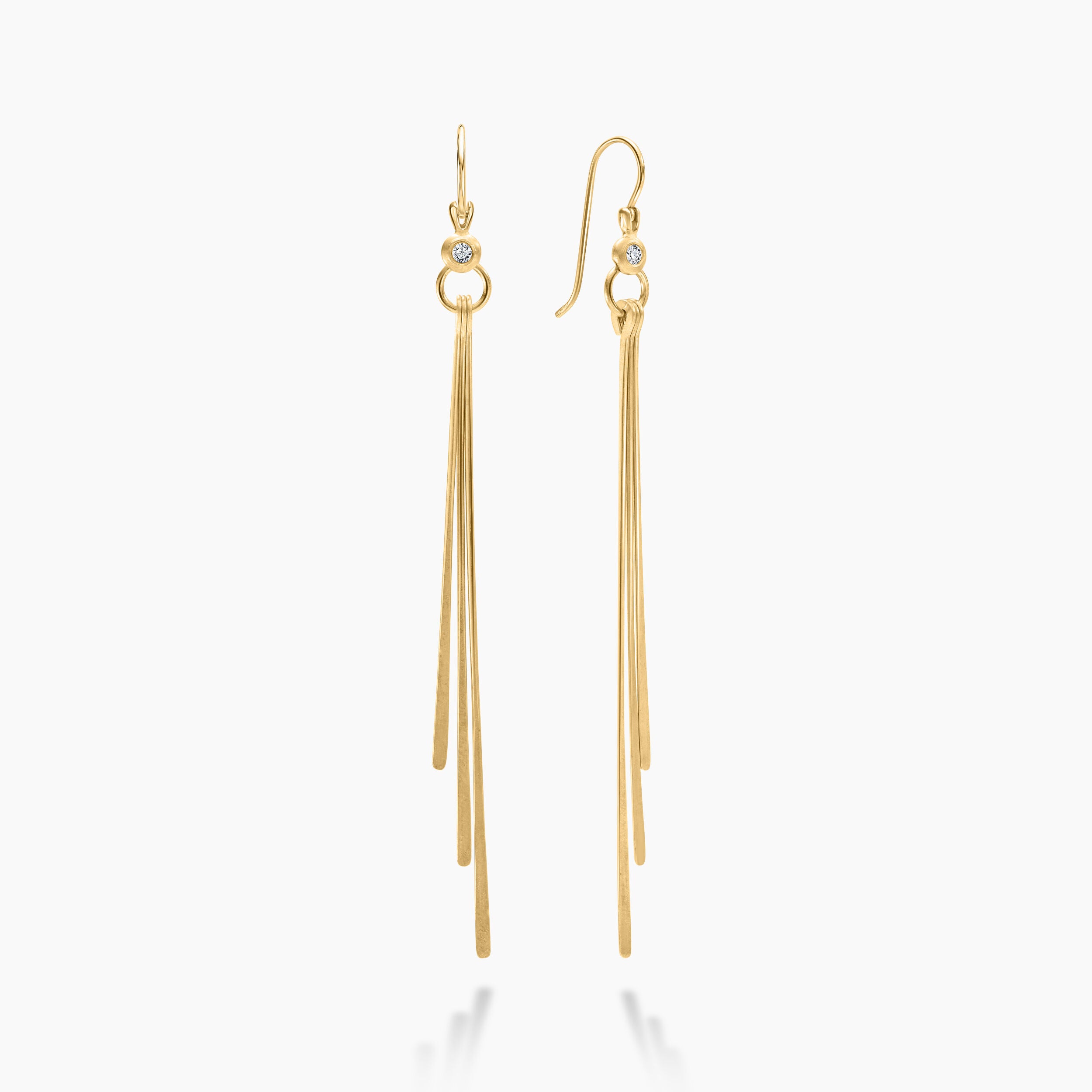Gold Diamond Linear Drop Earrings – Ran Gov - Main Image