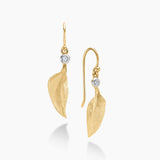 Small Leaf Gold & Diamond Drop Earrings