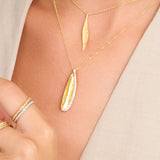 Gold Leaf & Diamond Edge Pendant Necklace