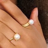 Pearl & Gold Flexi Cable Wrap Ring