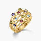 Blue Topaz, Lolite, Peridot, and Rhodolite Gemstone Stack Ring