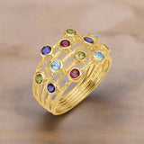 Blue Topaz, Lolite, Peridot, and Rhodolite Gemstone Stack Ring
