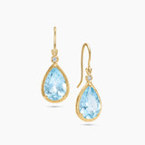 Briolette Cut Blue Topaz Gemstone & Diamond Earrrings