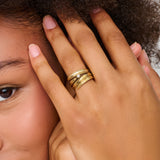 Multi Row Feather Gold and Diamond Ring