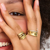 Multi Row Feather Gold and Diamond Ring