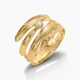 Multi Row Feather Gold and Diamond Ring