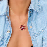 Rhodolite Gemstone & Diamond Floral Necklace
