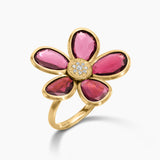 Rhodolite Gemstone & Diamond Floral Ring