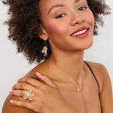 Rutile Quartz Gemstone & Diamond Floral Ring