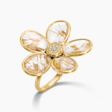 Rutile Quartz Gemstone & Diamond Floral Ring