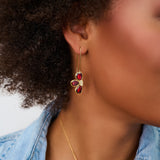 Rhodolite Gemstone & Diamond Floral Drop Earrings