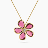 Rhodolite Gemstone & Diamond Floral Necklace