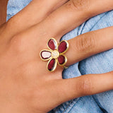 Rhodolite  Gemstone & Diamond Floral Ring