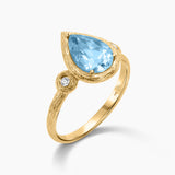 Blue Topaz Pear Cut Gemstone & Diamond Ring