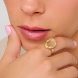 14K Yellow Gold Anamorphic Cut Rutilated Quartz Gemstone Ring