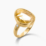 14K Yellow Gold Anamorphic Cut Rutilated Quartz Gemstone Ring