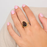 14K Yellow Gold Anamorphic Cut Smoky Topaz Gemstone Ring