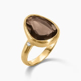 14K Yellow Gold Anamorphic Cut Smoky Topaz Gemstone Ring