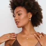 Semi Round Pearl & Brushed Gold Halo Ring