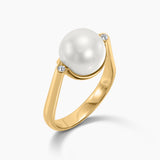 Semi Round Pearl & Brushed Gold Halo Ring